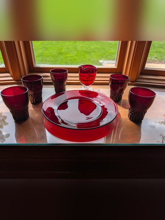 Anchor Hocking Other - Vtg Anchor Hocking Royal Ruby Windsor Tumblers & Coronation Creamer Set - 7pc